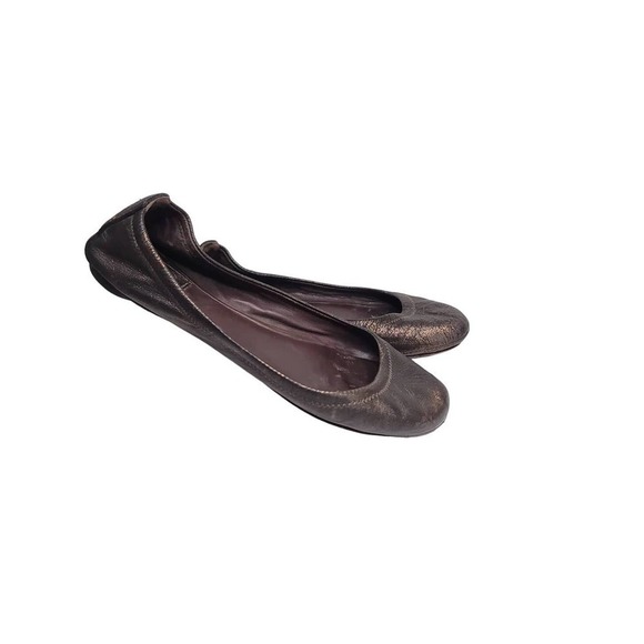 Tory Burch Eddie Ballet Flats Gray Patent Leather Elastic Round Toe Slip On 7M - Picture 4 of 5